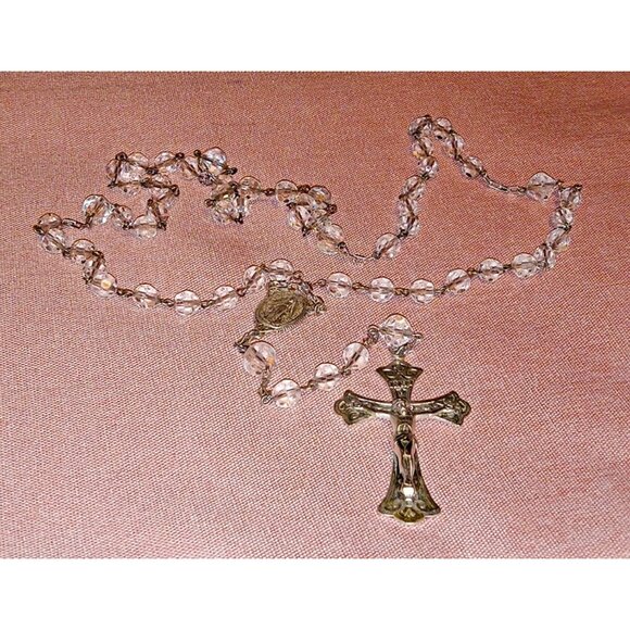 Fleur De Lis Sterling Silver Crystal Rosary Mary RARE 84 years old - Picture 2 of 7